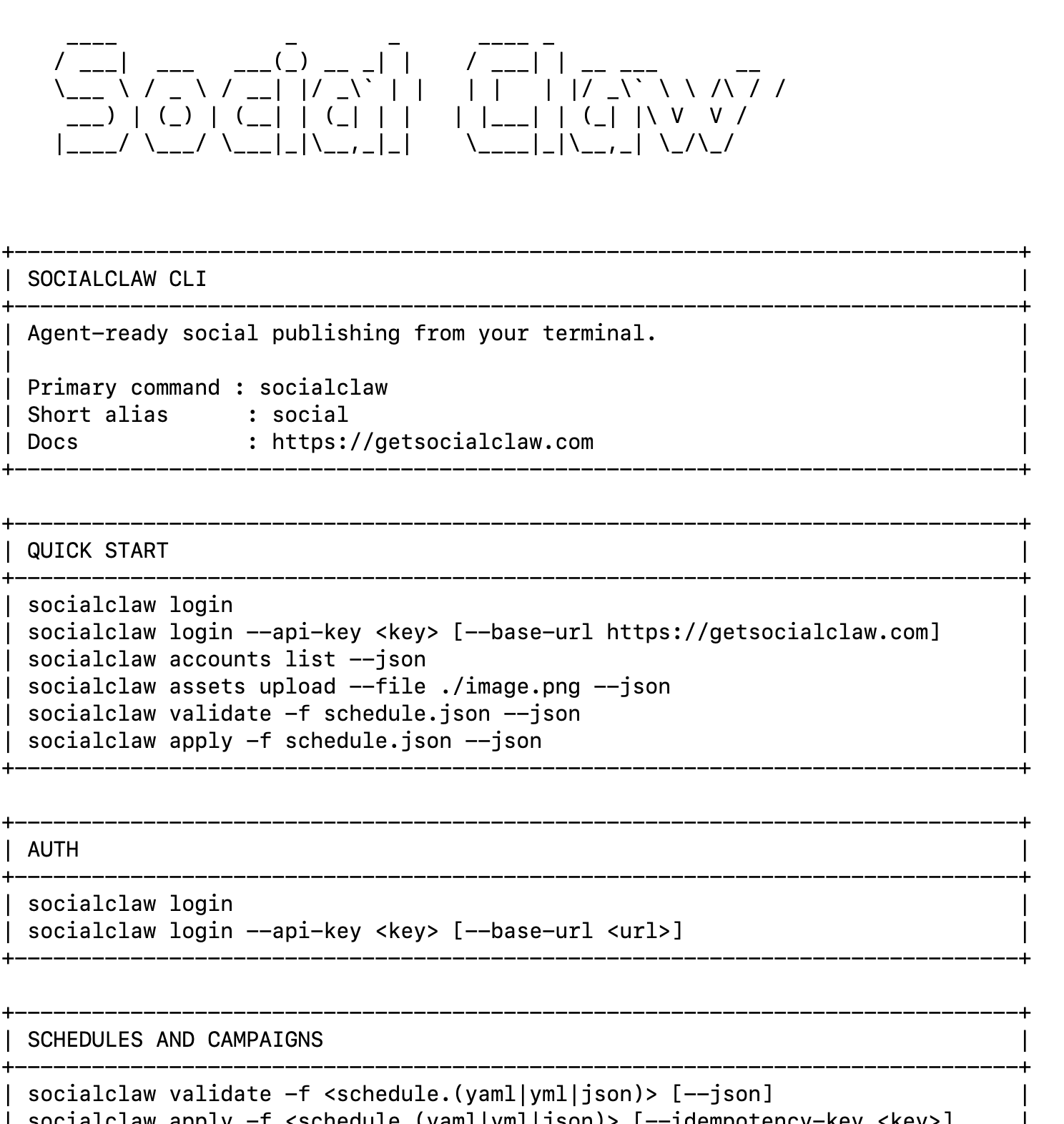 SocialClaw CLI reference